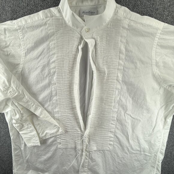 Brooks Brothers Formal Dress Shirt Wing Tip 17.5 34 White Cotton Pleated Men - Picture 1 of 13